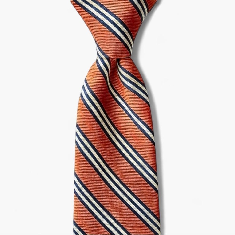 Brooks Brothers Orange Navy Stripe Silk Tie Classic Preppy Business Necktie